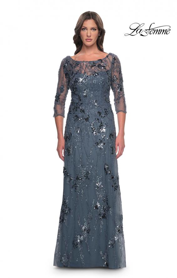 Picture of: Beaded Long Mother of the Bride Dress with Illusion Top in Slate Gray, Style: 31458, Main Picture
