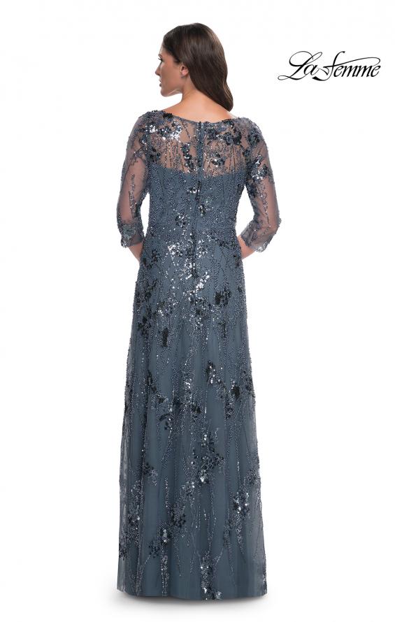 Picture of: Beaded Long Mother of the Bride Dress with Illusion Top in Slate Gray, Style: 31458, Back Picture