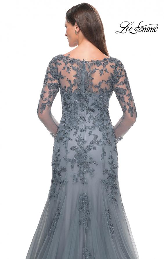 Picture of: Lace and Tulle A-Line Gown with Long Sleeves in Slate, Style: 31887, Detail Picture 2