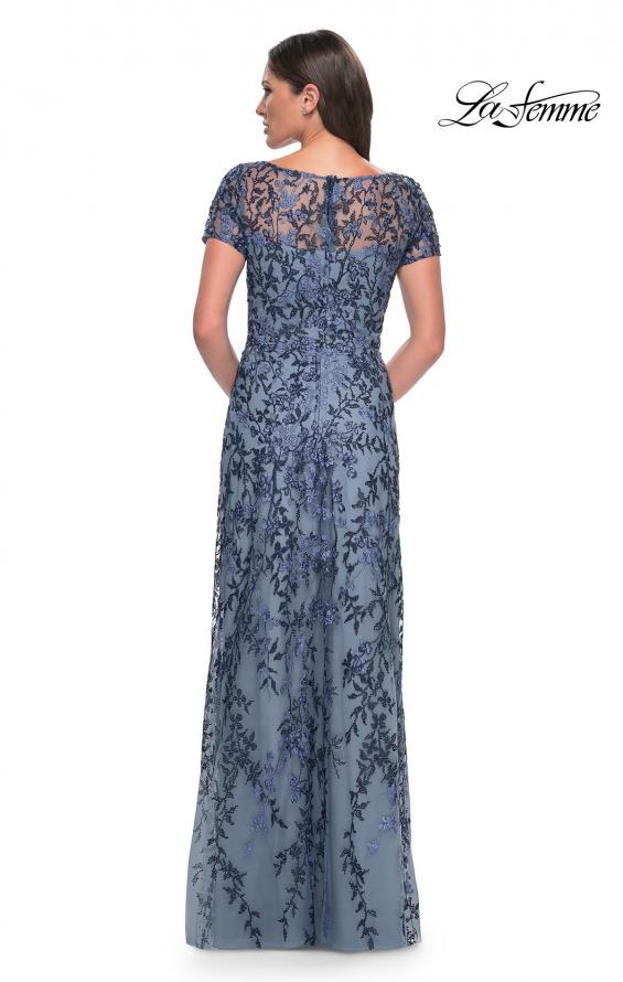 Picture of: Floral Beaded Evening Dress with Sheer Cap Sleeves in Slate, Style: 27956, Detail Picture 4