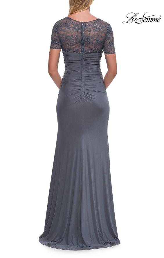 Picture of: Ruched Lace Bodice Gown with Draped Skirt in Slate, Style: 33161, Detail Picture 6