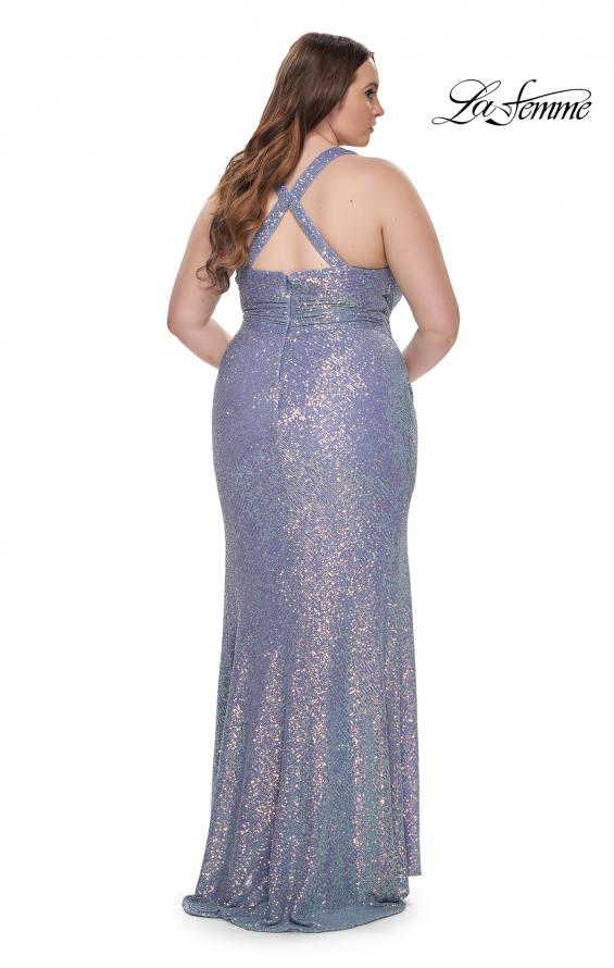Picture of: Plus Size Sequin Prom Dress with Ruching and Slit in Slate, Style: 31162, Detail Picture 7