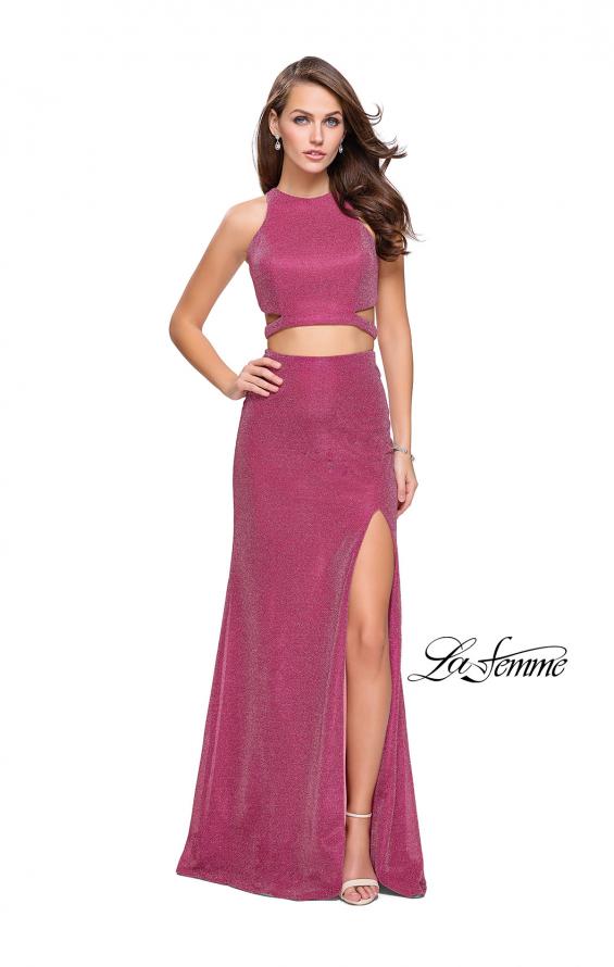 Picture of: Glittering Two Piece Jersey Prom Dress with Side Leg Slit in Strawberry, Style: 25572, Main Picture
