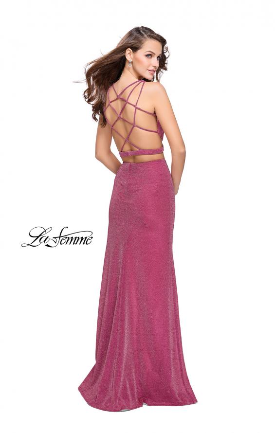 Picture of: Glittering Two Piece Jersey Prom Dress with Side Leg Slit in Strawberry, Style: 25572, Detail Picture 2