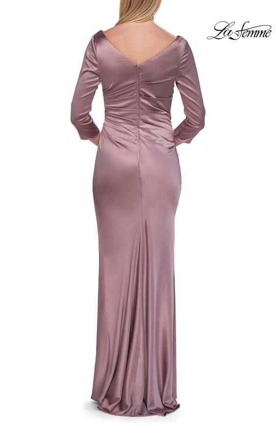 Picture of: Satin Three Quarter Sleeve Draped Evening Gown in Taupe, Style: 33408, Detail Picture 10
