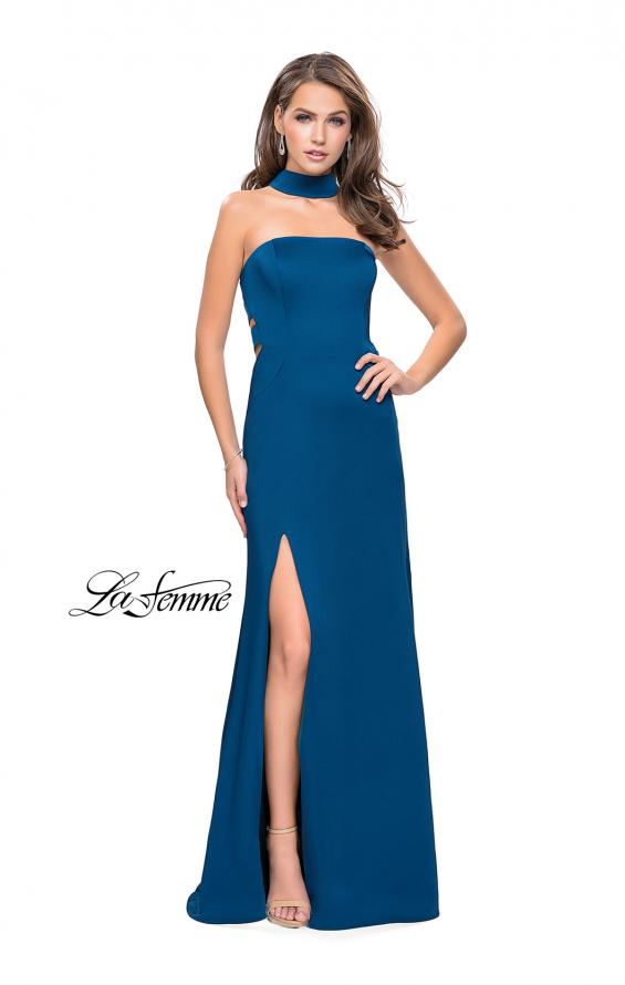 Picture of: Strapless Jersey Prom Dress with Attached Choker in Teal, Style: 25735, Main Picture