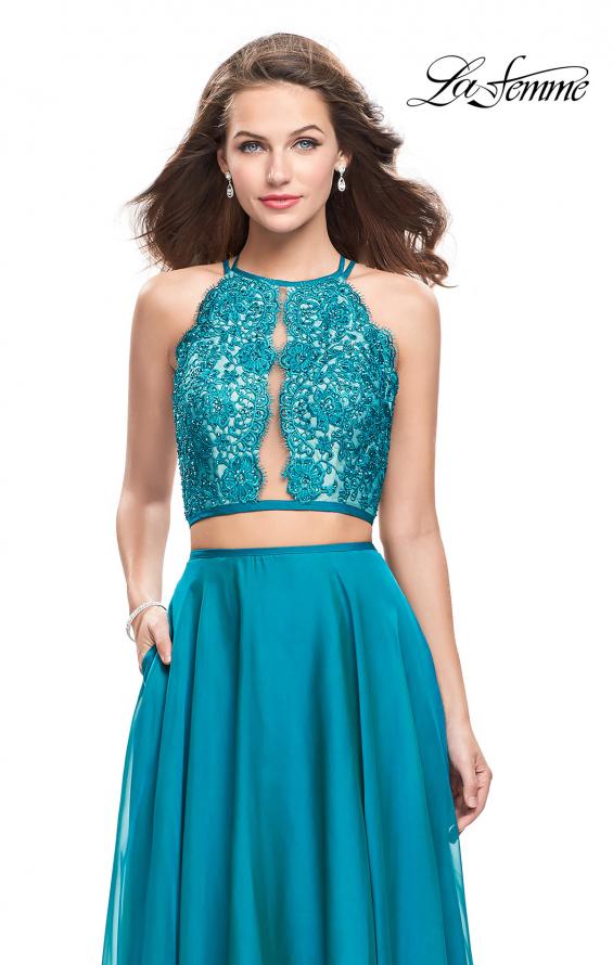 Picture of: Two Piece A-line Dress with Halter Neck and Beading in Teal, Style: 25843, Main Picture