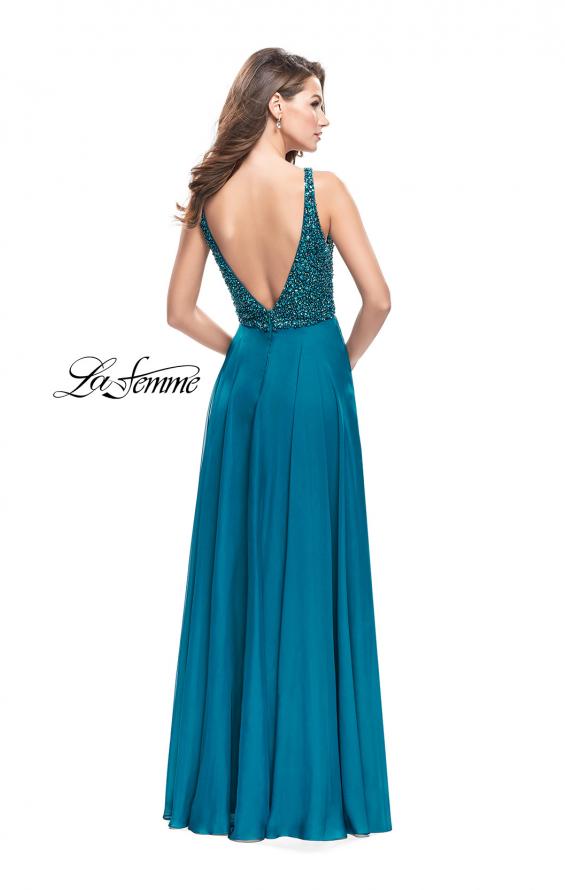 Picture of: A-Line Prom Gown with Chiffon Skirt and Beaded Bodice in Teal, Style: 26053, Main Picture