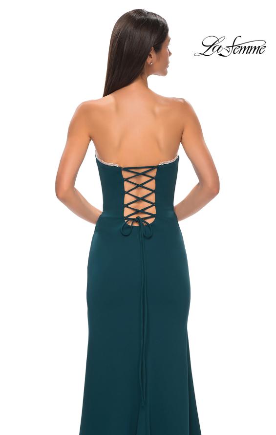 Picture of: Jersey Strapless Dress with Sweetheart Rhinestone Lined Neckline in Teal , Style 32829, Detail Picture 19