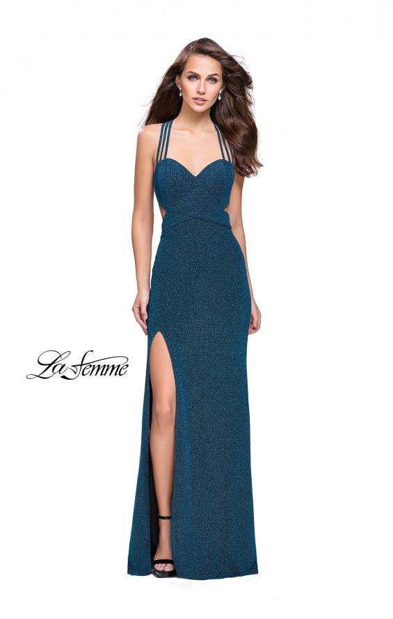 Picture of: Sparkly Jersey Dress with Side Cut Outs and Strappy Back in Teal, Style: 25258, Detail Picture 2