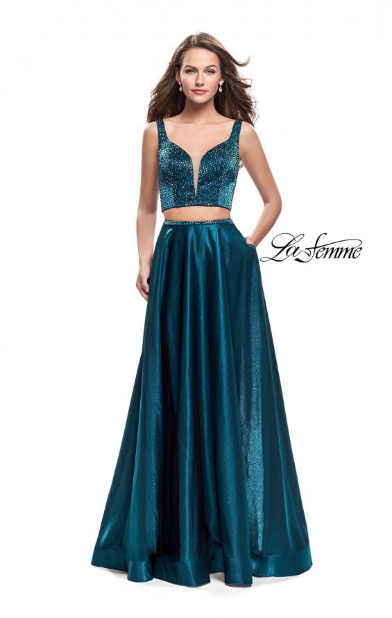 Picture of: Two Piece A-line Gown with Beading and Low Scoop Back in Teal, Style: 25939, Detail Picture 2