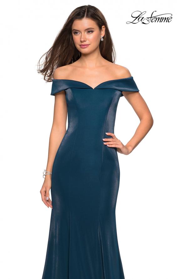 Picture of: Off The Shoulder Long Jersey Prom Dress in Teal, Style: 27176, Detail Picture 2