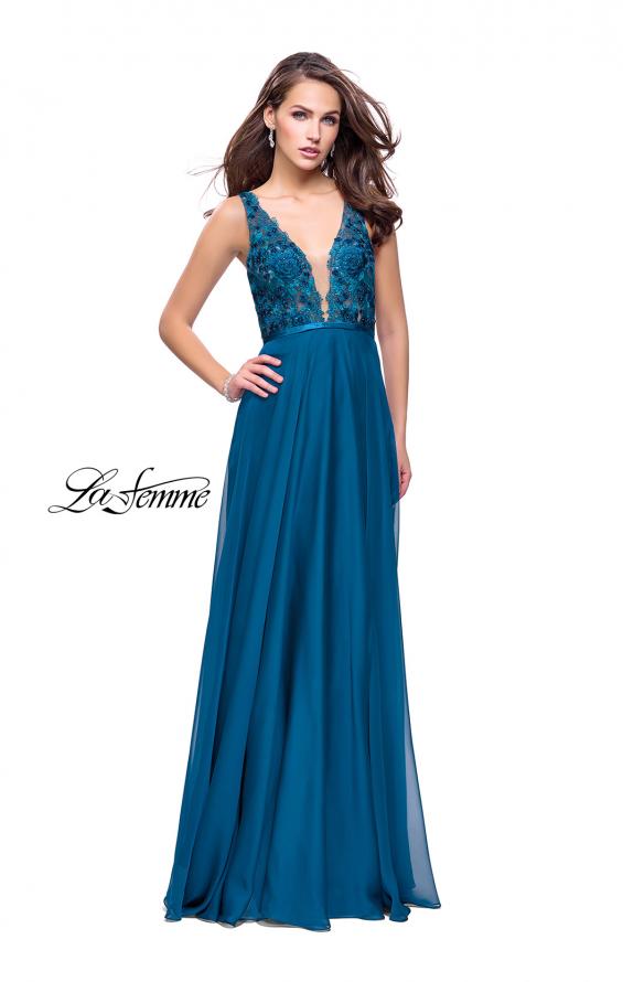 Picture of: A-line Prom Gown with Chiffon Skirt and Lace in Teal, Style: 26061, Detail Picture 2