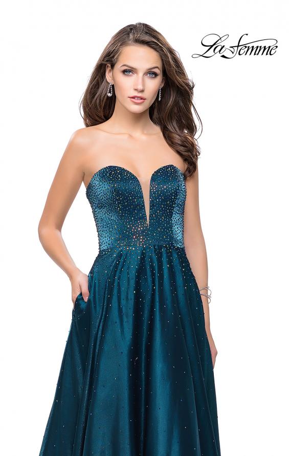 Picture of: Long Strapless Mikado Ball Gown with Beading in Teal, Style: 26104, Detail Picture 5