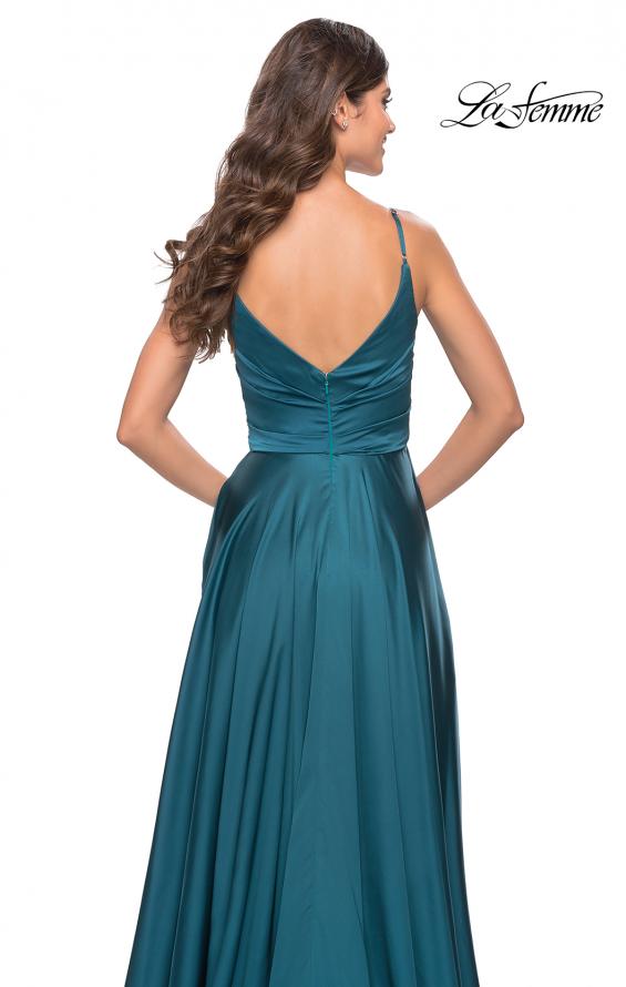 Picture of: A-Line Satin Gown with Ruched Bodice and V Neck in Teal, Style: 31505, Detail Picture 7