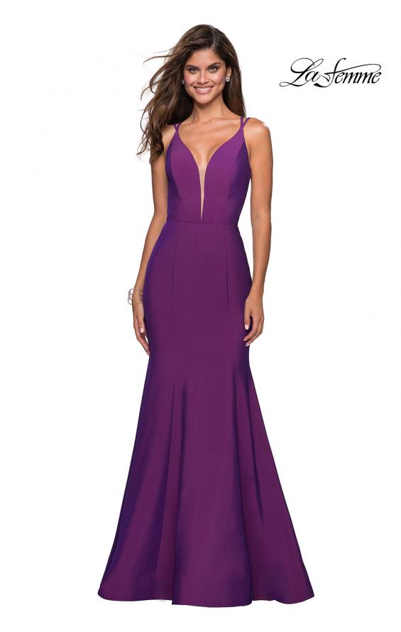 Picture of: Long Jersey Prom Gown with Open Strappy Back in Violet, Style: 27446, Main Picture