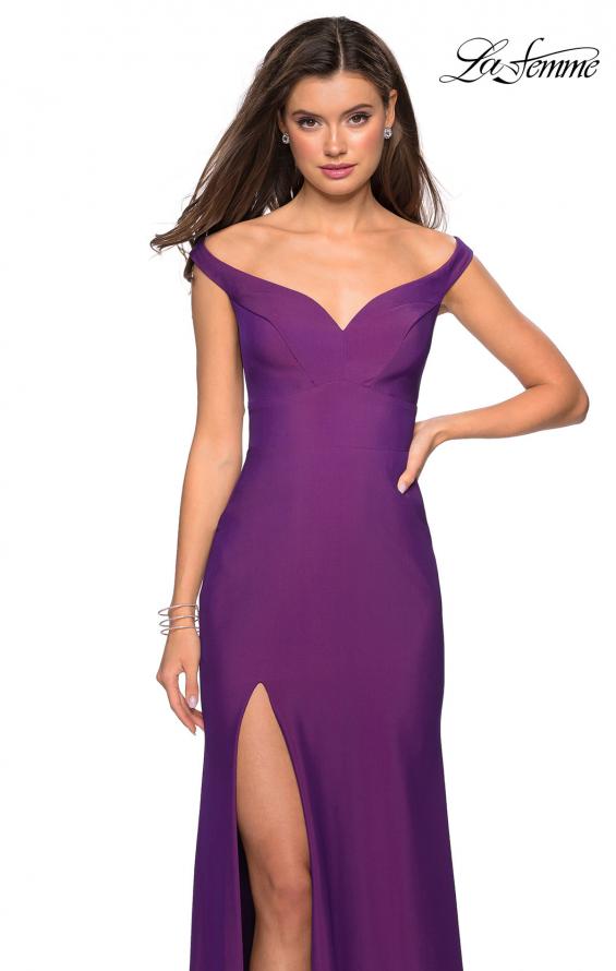 Picture of: Elegant Off the Shoulder Dress with Side Leg Slit in Violet, Style: 27587, Main Picture