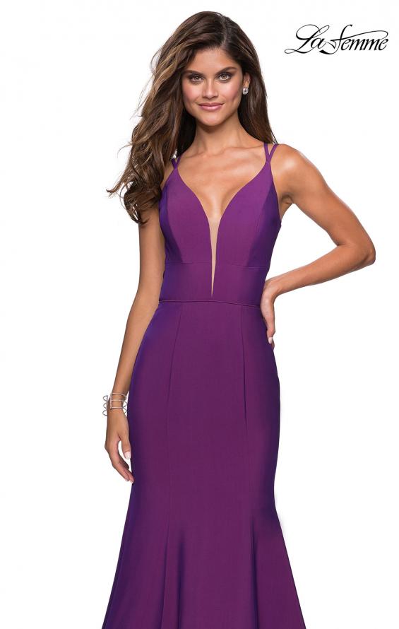 Picture of: Long Jersey Prom Gown with Open Strappy Back in Violet, Style: 27446, Detail Picture 3