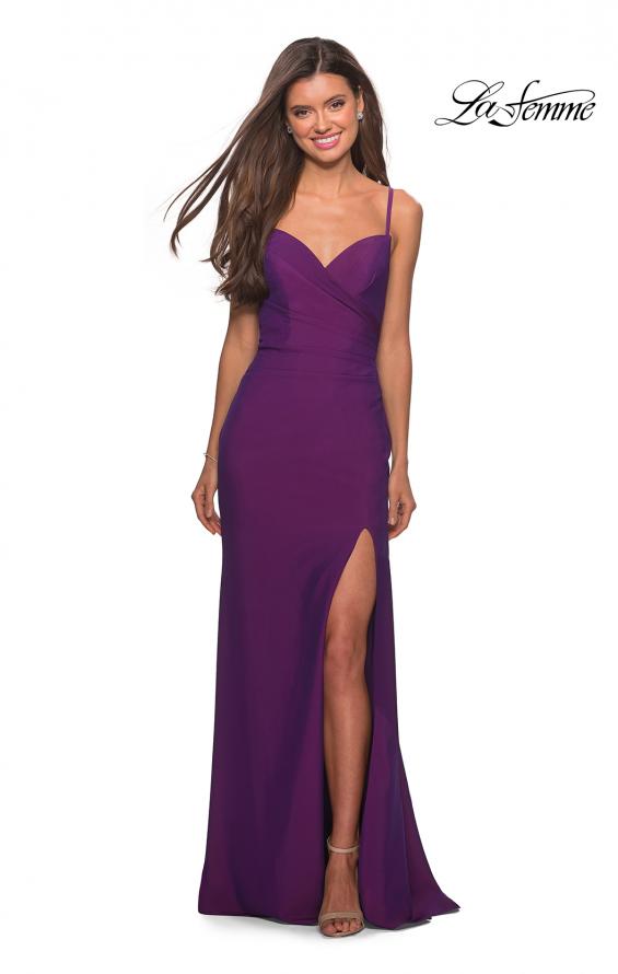 Picture of: Classic Long Jersey Gown with Side Ruching and Slit, Style: 27626