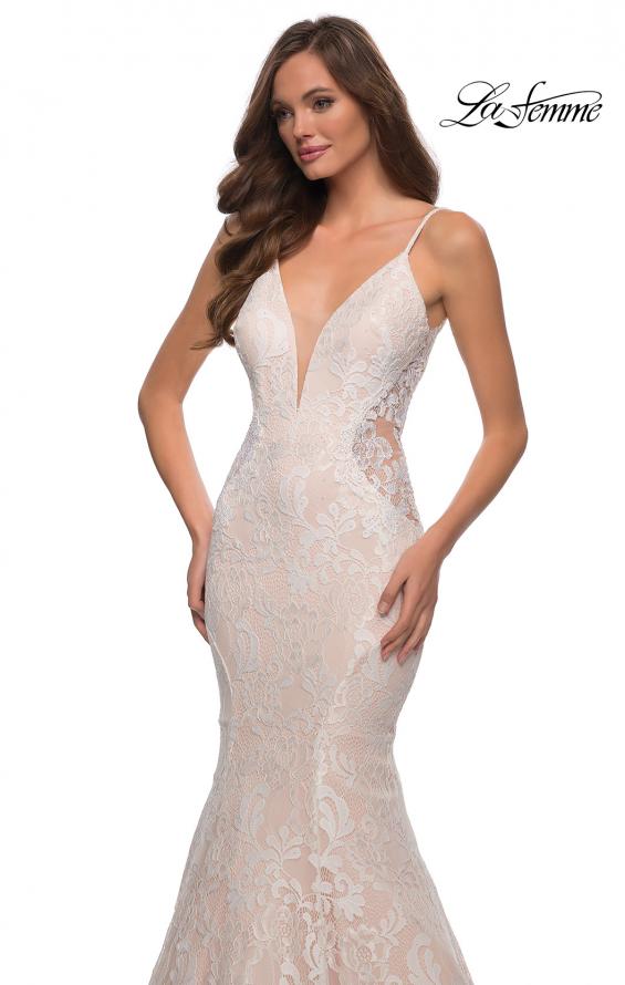 Picture of: Long Mermaid Lace Dress with Back Rhinestone Detail in White Blush, Style: 28355, Detail Picture 19