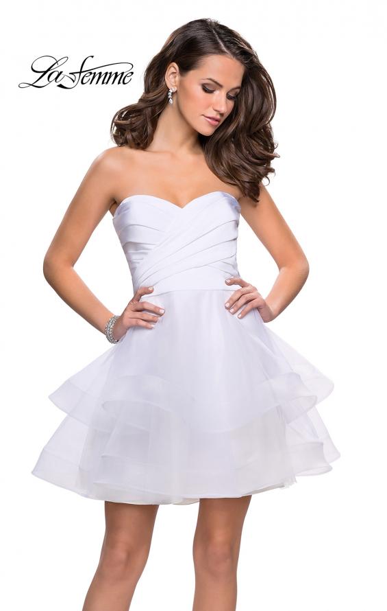Picture of: Short Homecoming Dress with Tiered Tulle Skirt in White, Style: 26654, Detail Picture 2