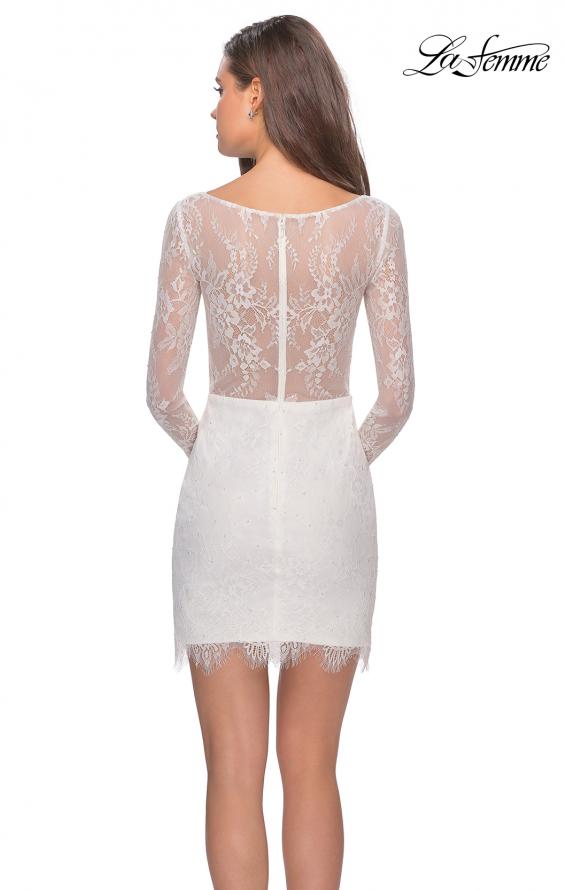 Picture of: Lace Dress with Sheer Sleeves and Scalloped Hem in White, Style: 28233, Detail Picture 2