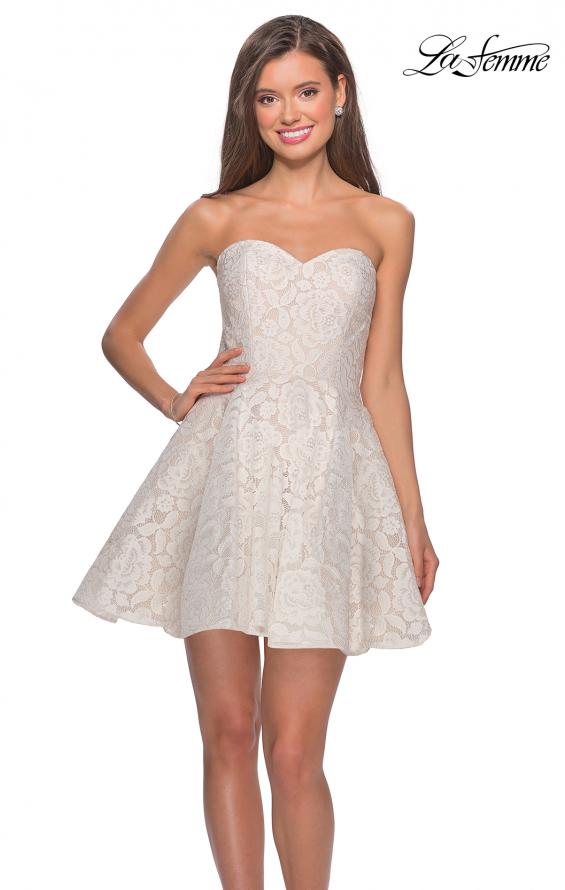 Picture of: Short Lace Strapless Party Dress with Rhinestones in White, Style: 27334, Detail Picture 3