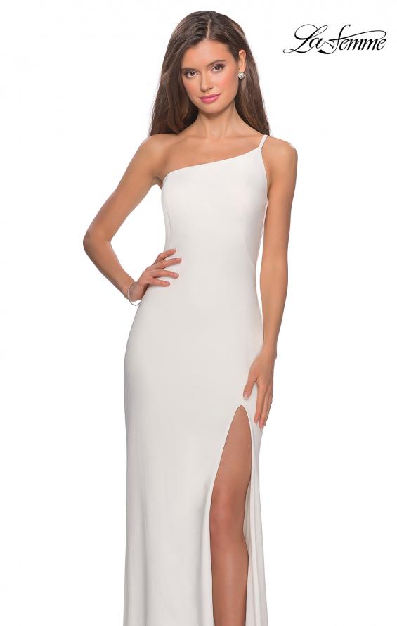Picture of: One Shoulder Long Jersey Homecoming Dress in White, Style: 28176, Detail Picture 6