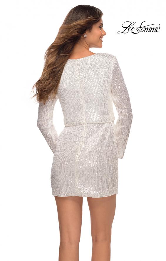 Picture of: Long Sleeve Sequin Dress with Faux Wrap Skirt in White, Style: 28316, Detail Picture 6