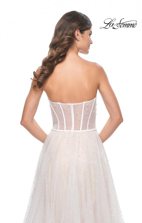 Picture of: Pearl Tulle A-Line with Strapless Satin Bustier Top in White Nude, Style: 32149, Detail Picture 2