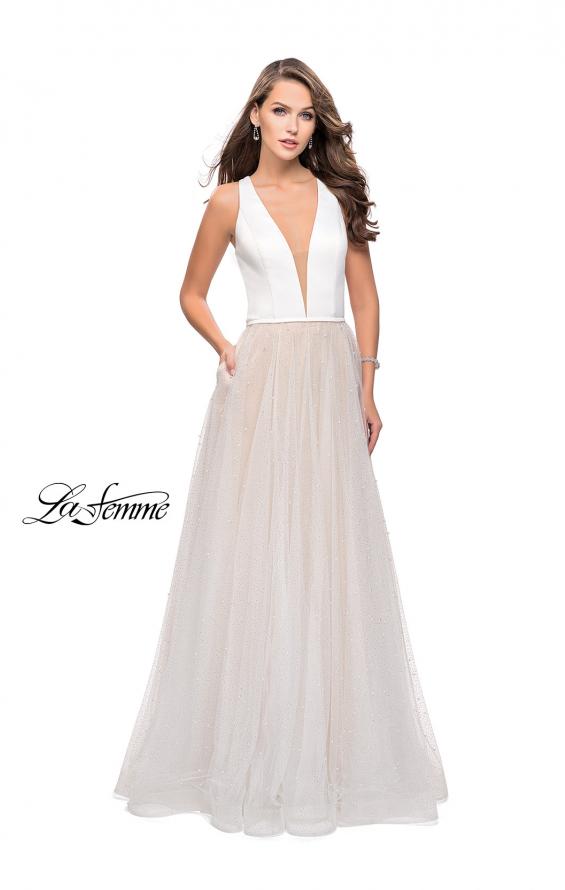 Picture of: A-line Prom Dress with Pearl Beading and a Tulle Skirt in White, Style: 25630, Main Picture
