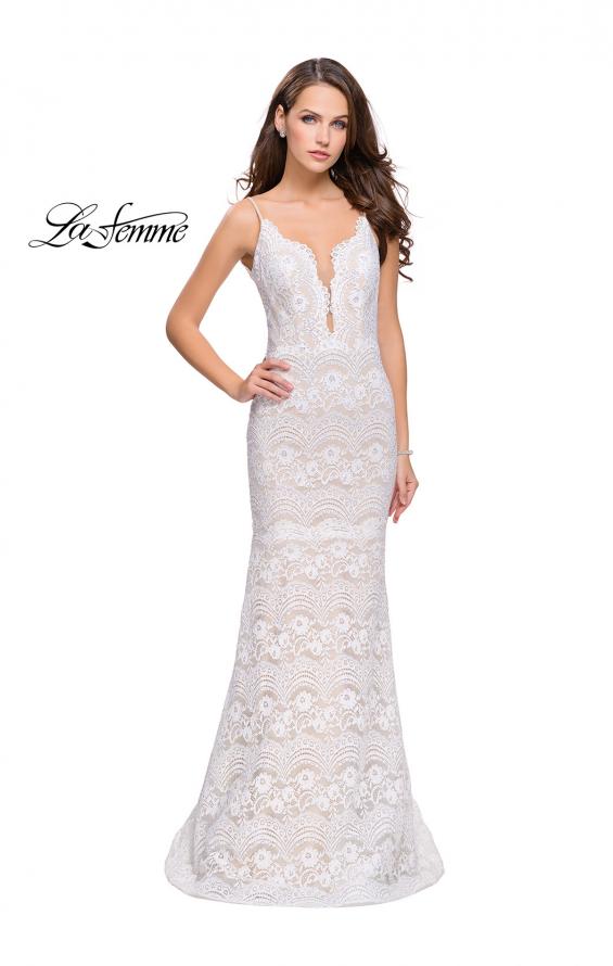 Picture of: Beaded Lace Prom Dress with Mermaid Skirt in White, Style: 26106, Main Picture