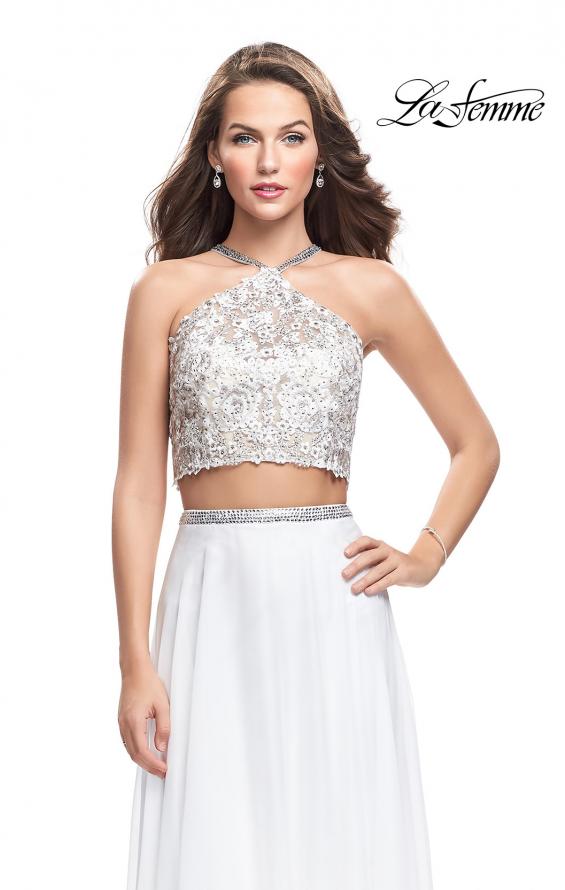 Picture of: Two Piece Dress with Chiffon Skirt and Lace Top in White, Style: 26288, Main Picture