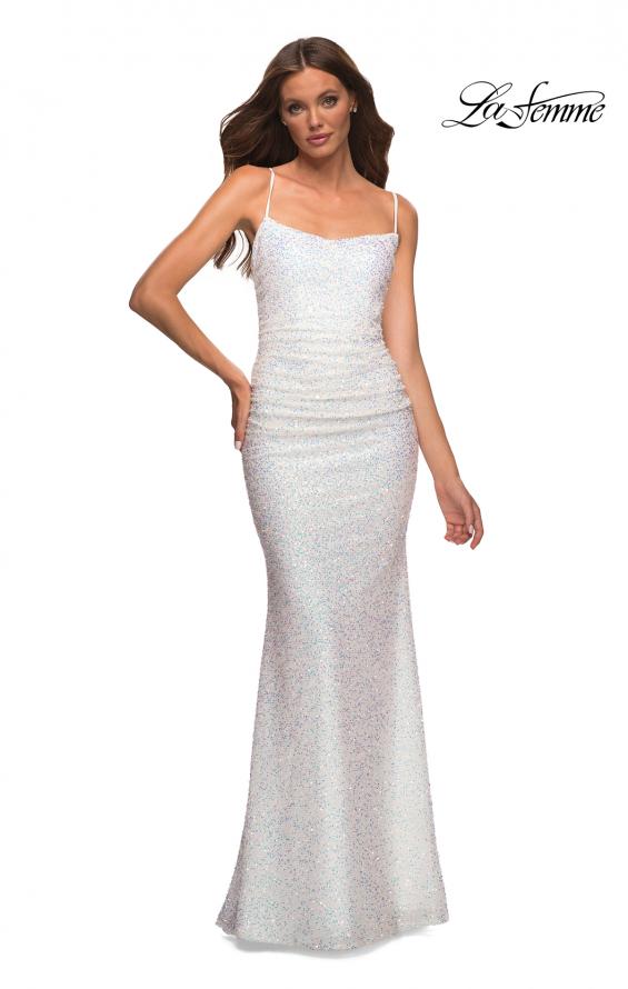 Picture of: Unique Soft Sequin Dress with Lace Up Back in Silver, Style: 30433, Main Picture