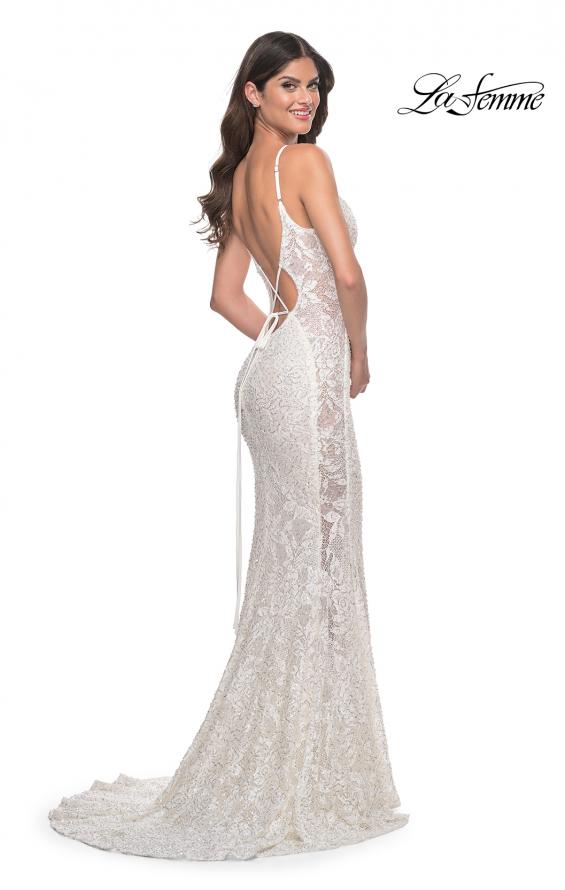 Picture of: Beaded Lace Mermaid Gown with Sheer Side Panels in White, Style: 32309, Main Picture
