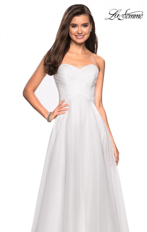 Picture of: Strapless Chiffon Dress with Criss Cross Bodice Detail in White, Style: 27515, Detail Picture 8