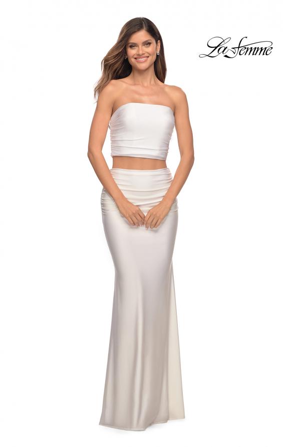 Picture of: Tube Top Two Piece Long Jersey Prom Dress in White, Style: 28703, Detail Picture 9