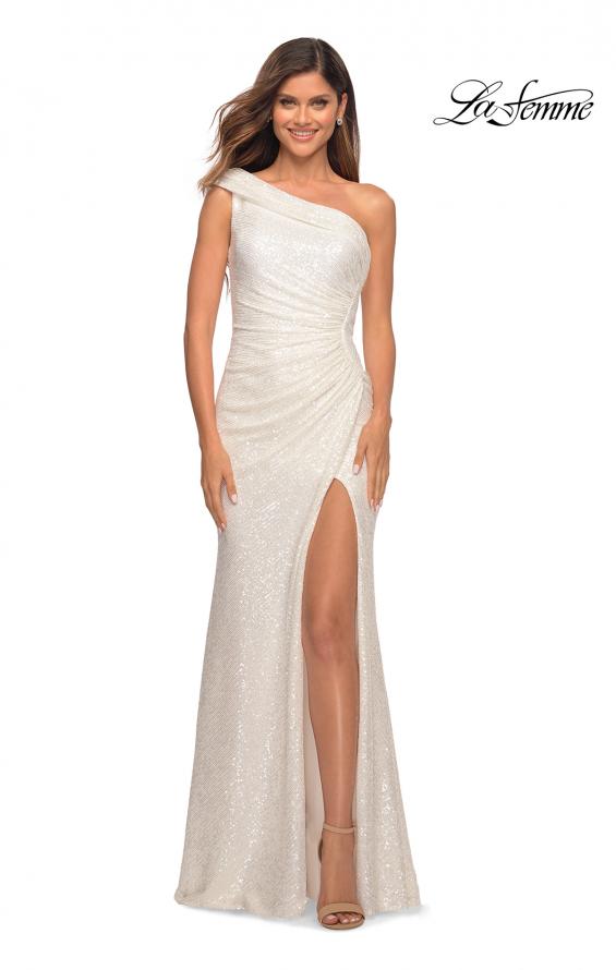 Picture of: One Shoulder Gown in Elegant Soft Sequin Fabric in White, Detail Picture 9