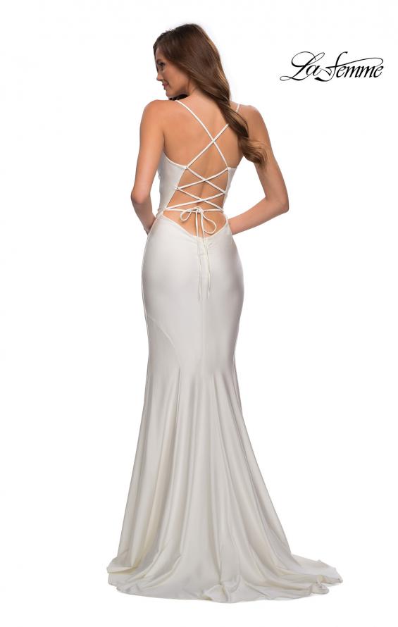 Picture of: Form Fitting Jersey Prom Dress with Draped Neckline in White, Style: 28518, Detail Picture 10