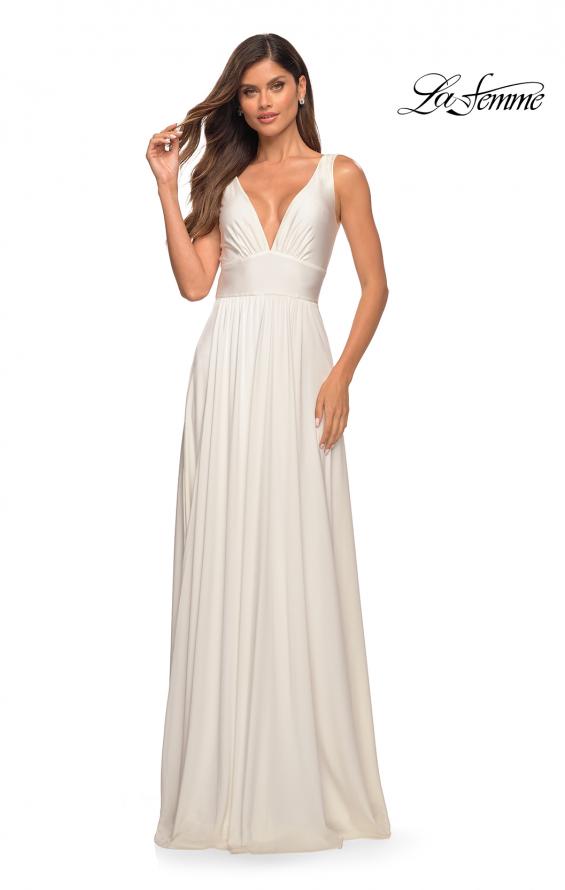 Picture of: Empire Waist Prom Gown with Deep V Neckline in White, Style: 28547, Detail Picture 10