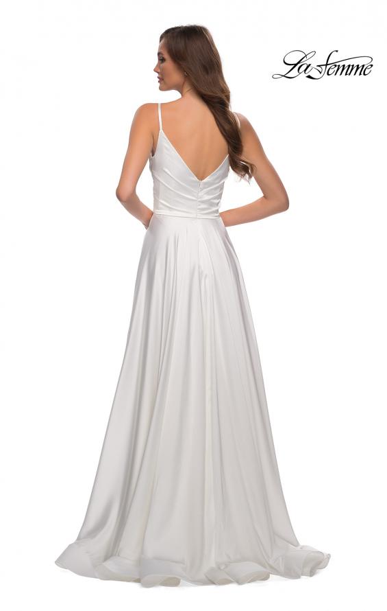 Picture of: Long Satin Dress with Side Slit and V Shaped Back in White, Style: 28607, Detail Picture 10