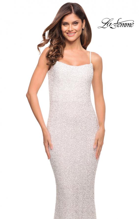Picture of: Lovely Long Soft Sequin Dress with Scoop Neck in White, Style: 30707, Detail Picture 11