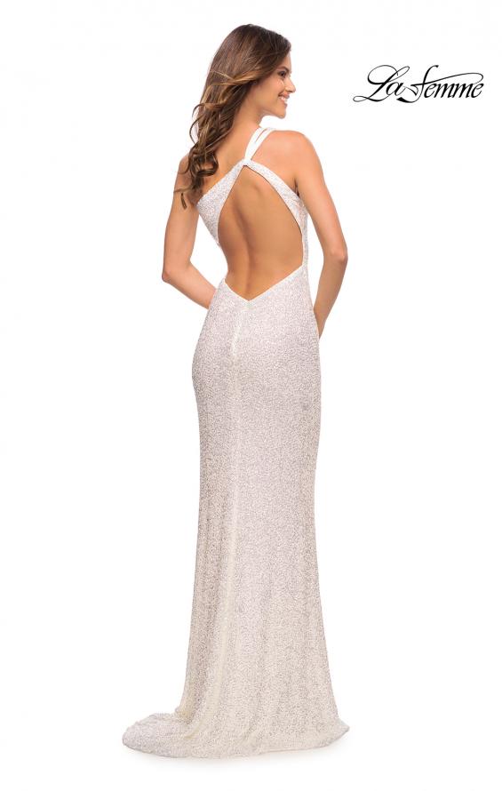 Picture of: One Shoulder Luxurious Soft Sequin Dress with Slit in White, Style: 30562, Detail Picture 12