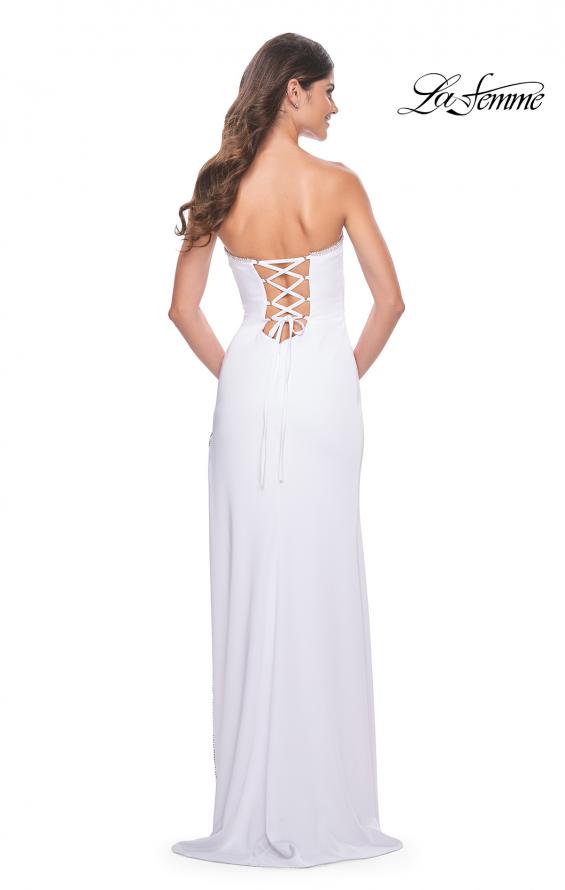 Picture of: Fitted Strapless Prom Dress with Rhinestone Embellished Neckline and Slit in White, Style: 31977, Detail Picture 13