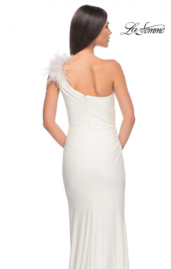 Picture of: One Shoulder Jersey Gown with Feather Detail in White, Style: 32076, Detail Picture 13