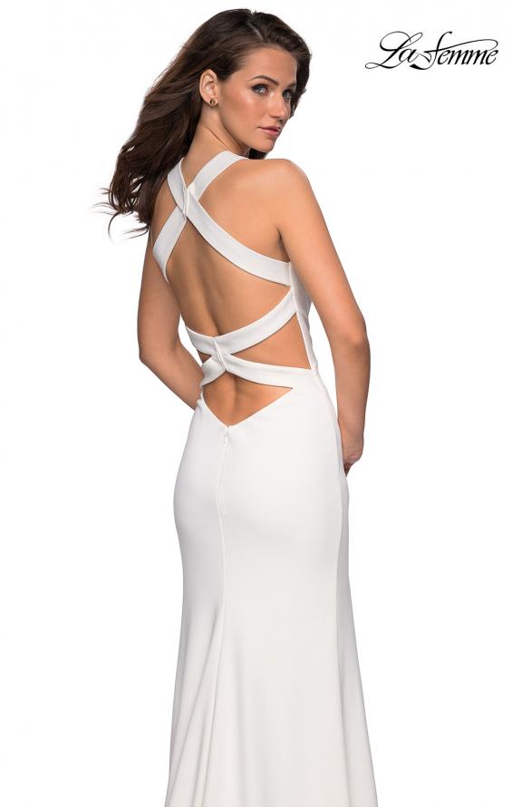 Picture of: Plunging Neckline Prom Dress with Criss Cross Back in White, Style: 27082, Back Picture