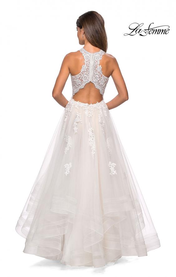 Picture of: Racer Back Lace Embellished Floor Length Ball Gown in White, Style: 27603, Back Picture