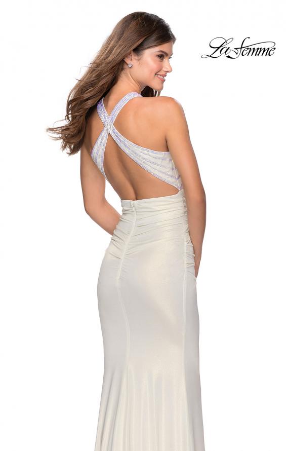 Picture of: Metallic Criss Cross Jersey Dress with Rhinestones in White, Style: 28745, Back Picture