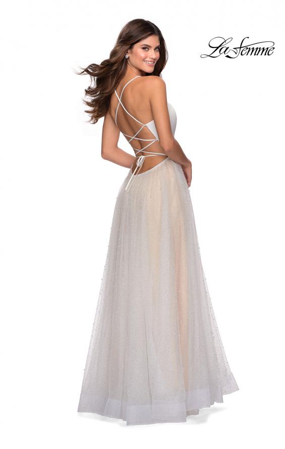 Picture of: White A-line Gown with Pearl Detail and Tie Up Back in White, Style: 28764, Back Picture