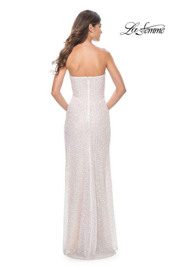 Picture of: Unique Sequin Fitted Gown with High Slit in White, Style: 32045, Back Picture